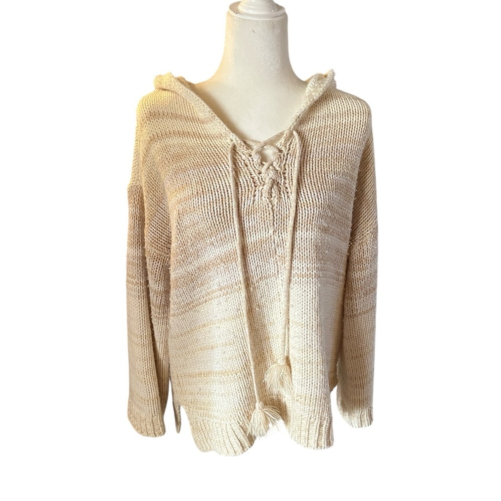525 America Lace-Up Knit Pullover Hoodie Cream Size Medium